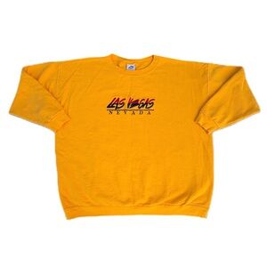 Vintage 90s Las Vegas Nevada Yellow Embroidered Pullover Crewneck Sweater